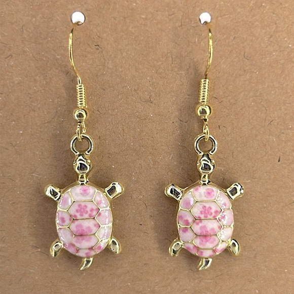 Jewelry - 18k Gold Platted Floral Turtle Dangle Earrings